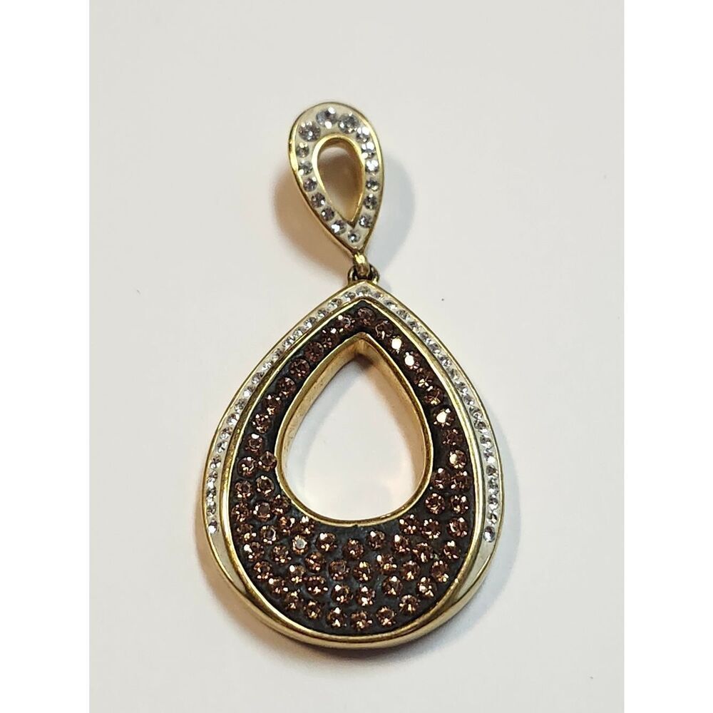 18k Yellow Gold Plated Clear + Chocolate Crystal Pave Pendant